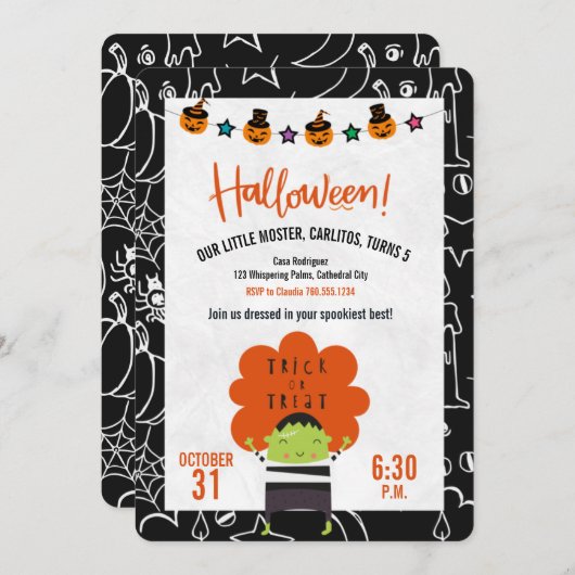 Frankenstein Halloween Birthday Party Invitation Kaart (Voorkant / Achterkant)