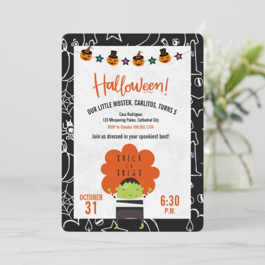 Frankenstein Halloween Birthday Party Invitation Kaart (Staand voorkant)