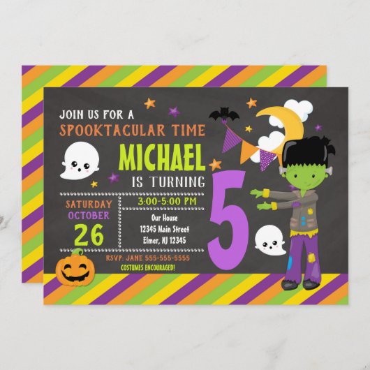 Frankenstein Halloween Birthday Uitnodiging (Voorkant / Achterkant)