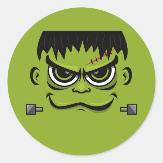 Frankenstein Halloween Face Ronde Sticker (Voorkant)