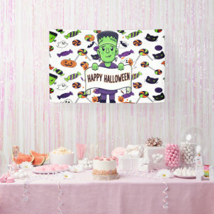 Frankenstein Halloween Illustration Schattige Spandoek