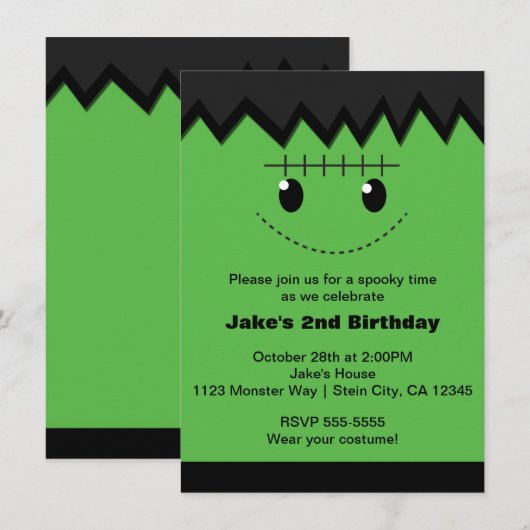 Frankenstein Halloween Schattigee Kinder feestuitn Kaart (Voorkant / Achterkant)