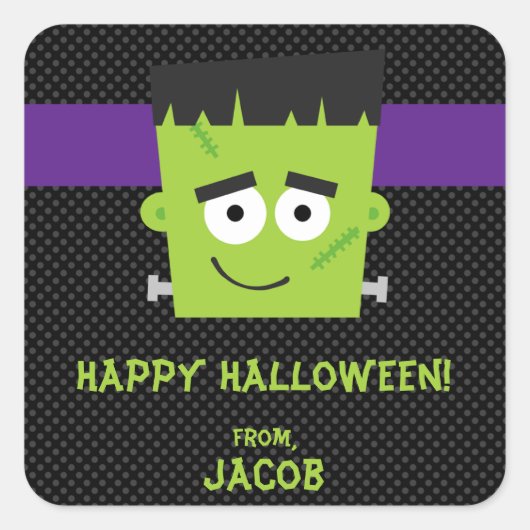 Frankenstein Halloween Sticker, Kinder Halloween Vierkante Sticker (Voorkant)