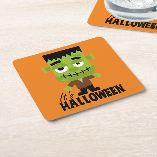 Frankenstein Het is Halloween Kartonnen Onderzetters (Schuin)