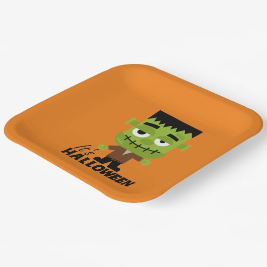 Frankenstein Het is Halloween Papieren Bordje (Gebogen)