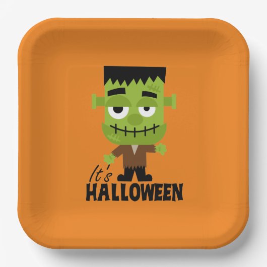 Frankenstein Het is Halloween Papieren Bordje (Voorkant)
