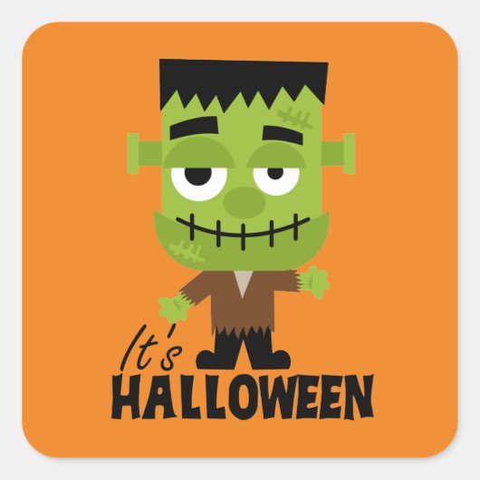 Frankenstein Het is Halloween Vierkante Sticker (Voorkant)