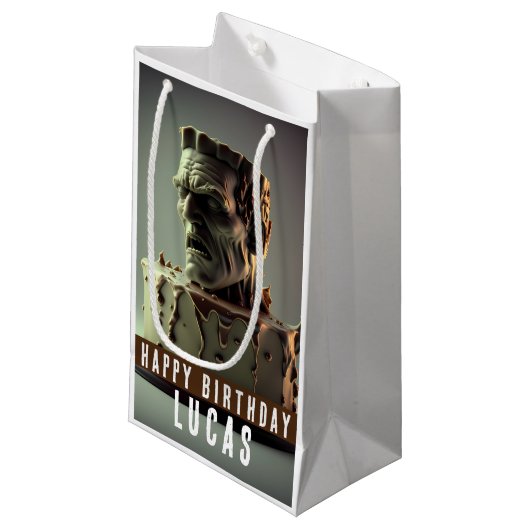 Frankenstein Hoofd Verjaardag Chocolade Cake - Klein Cadeauzakje (Voorkant Gekanteld)
