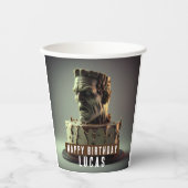 Frankenstein Hoofd Verjaardag Chocolade Cake - Papieren Bekers (Voorkant)