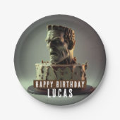 Frankenstein Hoofd Verjaardag Chocolade Cake - Papieren Bordje (Voorkant)