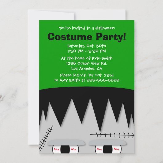Frankenstein Kinder Halloween Party Invitation Kaart (Voorkant)
