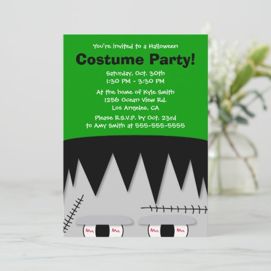Frankenstein Kinder Halloween Party Invitation Kaart (Staand voorkant)