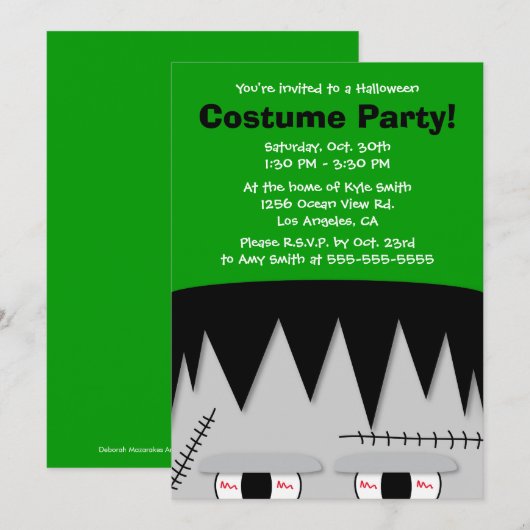 Frankenstein Kinder Halloween Party Invitation Kaart (Voorkant / Achterkant)