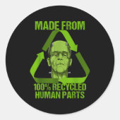 Frankenstein Made From 100% Recycled Human Parts H Ronde Sticker (Voorkant)