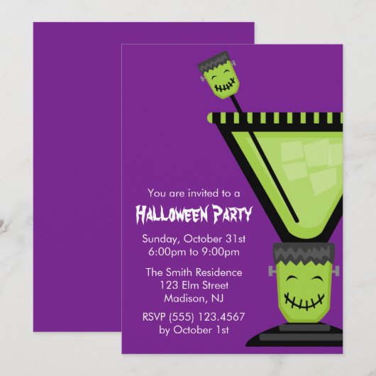 Frankenstein Martini Glass Halloween Kaart (Voorkant / Achterkant)