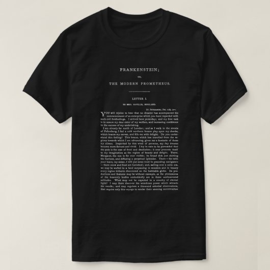 Frankenstein Mary Shelley Eerste Pagina T-shirt (Design voorkant)