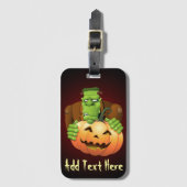 Frankenstein Monster Cartoon met pompoen Bagagelabel (Voorkant (verticaal))