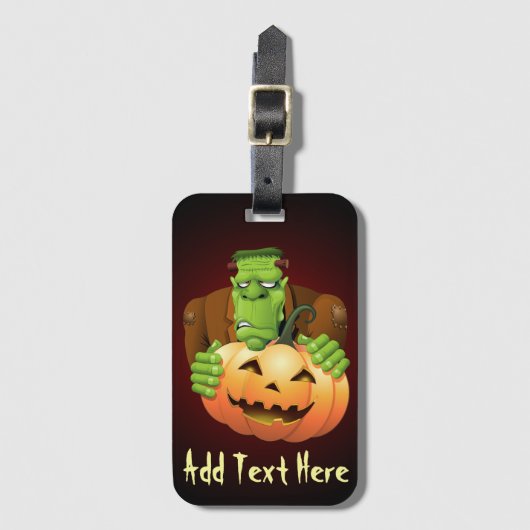 Frankenstein Monster Cartoon met pompoen Bagagelabel (Voorkant (verticaal))