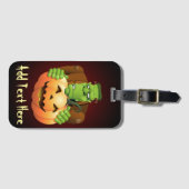 Frankenstein Monster Cartoon met pompoen Bagagelabel (Voorkant (horizontaal))