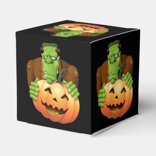 Frankenstein Monster Cartoon met pompoen Bedankdoosjes (Achterkant)