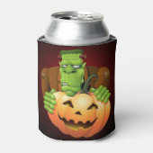 Frankenstein Monster Cartoon met pompoen Blikjeskoeler (Blikje Voorkant)