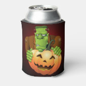 Frankenstein Monster Cartoon met pompoen Blikjeskoeler (Blikje Achterkant)