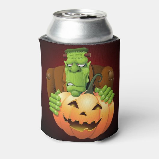 Frankenstein Monster Cartoon met pompoen Blikjeskoeler (Blikje Achterkant)