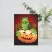 Frankenstein Monster Cartoon met pompoen Briefkaart (Staand voorkant)