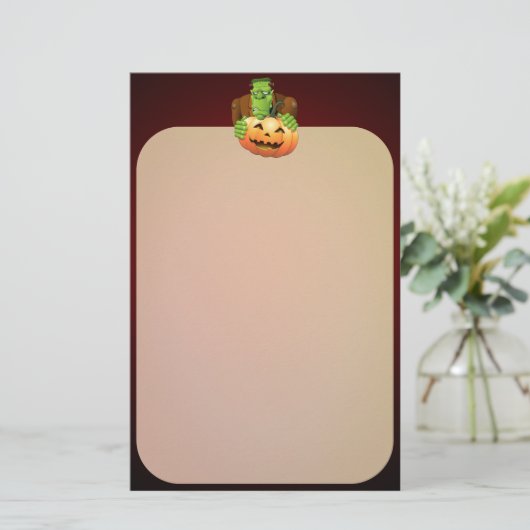 Frankenstein Monster Cartoon met pompoen Briefpapier (Staand voorkant)