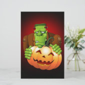 Frankenstein Monster Cartoon met pompoen Briefpapier (Staand voorkant)