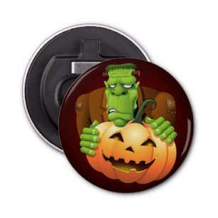 Frankenstein Monster Cartoon met pompoen Button Flesopener