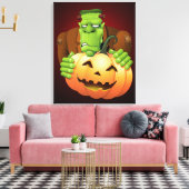 Frankenstein Monster Cartoon met pompoen Canvas Afdruk (Insitu (Woonkamer))