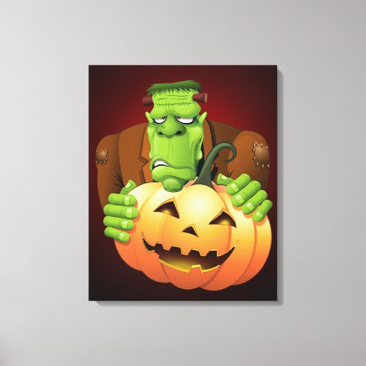 Frankenstein Monster Cartoon met pompoen Canvas Afdruk (Voorkant)