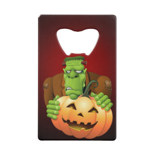 Frankenstein Monster Cartoon met pompoen Creditkaart Flessenopener