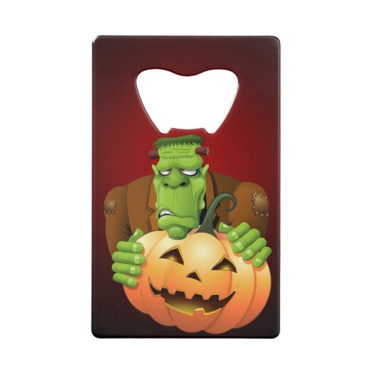 Frankenstein Monster Cartoon met pompoen Creditkaart Flessenopener (Voorkant)