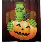 Frankenstein Monster Cartoon met pompoen Douchegordijn (Voorkant)
