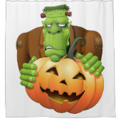 Frankenstein Monster Cartoon met pompoen Douchegordijn (Voorkant)