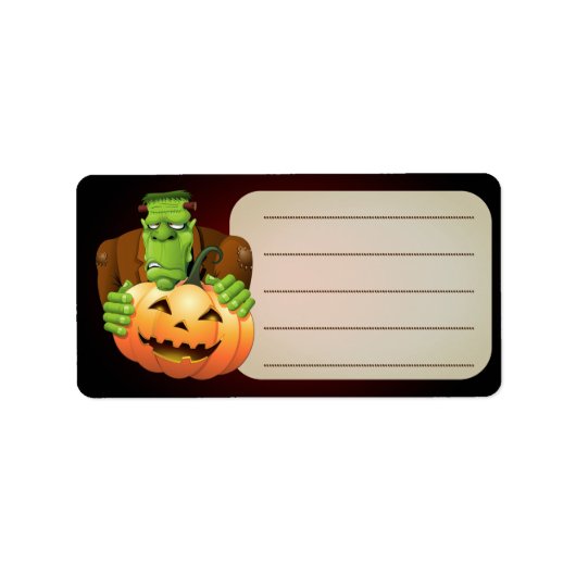 Frankenstein Monster Cartoon met pompoen Etiket (Voorkant)