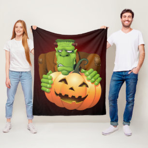 Frankenstein Monster Cartoon met pompoen Fleece Deken