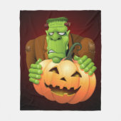Frankenstein Monster Cartoon met pompoen Fleece Deken (Voorkant)