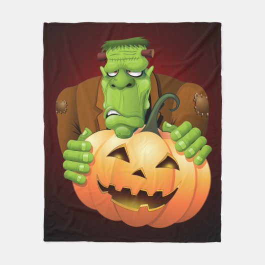 Frankenstein Monster Cartoon met pompoen Fleece Deken (Voorkant)