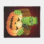 Frankenstein Monster Cartoon met pompoen Fleece Deken (Voorkant (Horizontaal))