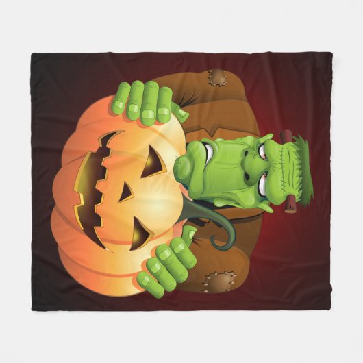Frankenstein Monster Cartoon met pompoen Fleece Deken (Voorkant (Horizontaal))