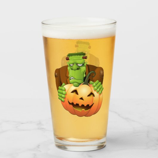 Frankenstein Monster Cartoon met pompoen Glas (Voorkant gevuld)