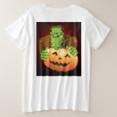 Frankenstein Monster Cartoon met pompoen Grote Maat T-shirt (Design achterkant)