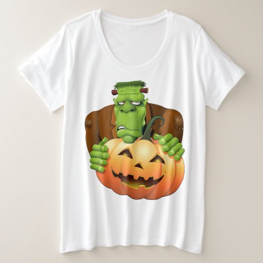 Frankenstein Monster Cartoon met pompoen Grote Maat T-shirt (Design voorkant)