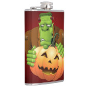 Frankenstein Monster Cartoon met pompoen Heupfles (Rechts)