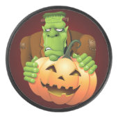 Frankenstein Monster Cartoon met pompoen Hockey Puck (Voorkant)