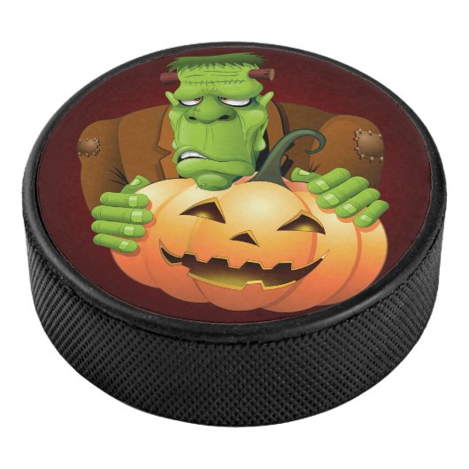 Frankenstein Monster Cartoon met pompoen Hockey Puck (3/4)