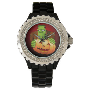 Frankenstein Monster Cartoon met pompoen Horloge